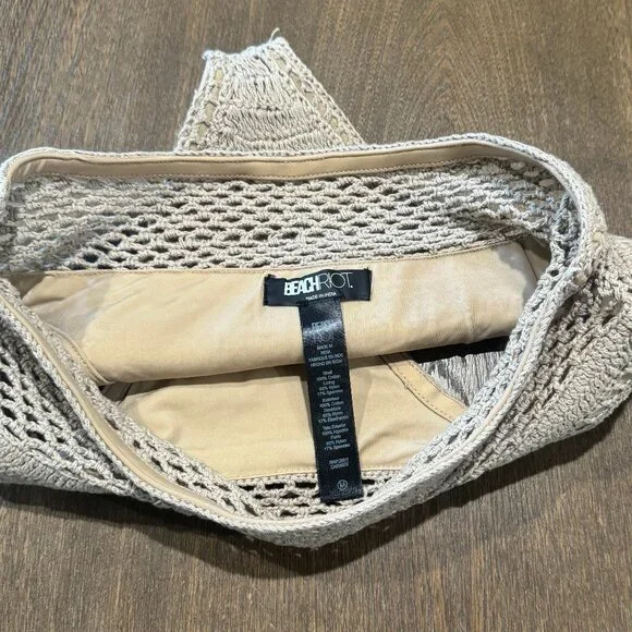 Beach Riot Brinley High Waist Open Knit Bikini Bottoms Tan Medium - Picture 5 of 6